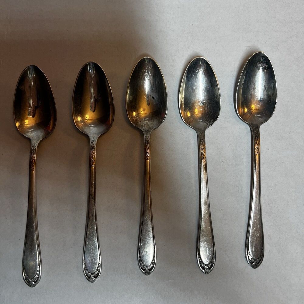 Set of 5 Vintage 1847 Rogers Bros IS Silverplated Spoons Flatware Unpolished